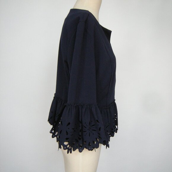 Marc Bouwers Unlimited Laser Cut Peplum Jacket Navy Blue - NWOT - L - Beautiful! - Picture 5 of 9